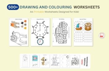 500+ Creative Drawing & Colouring Worksheets for Kids (A4 Printable)