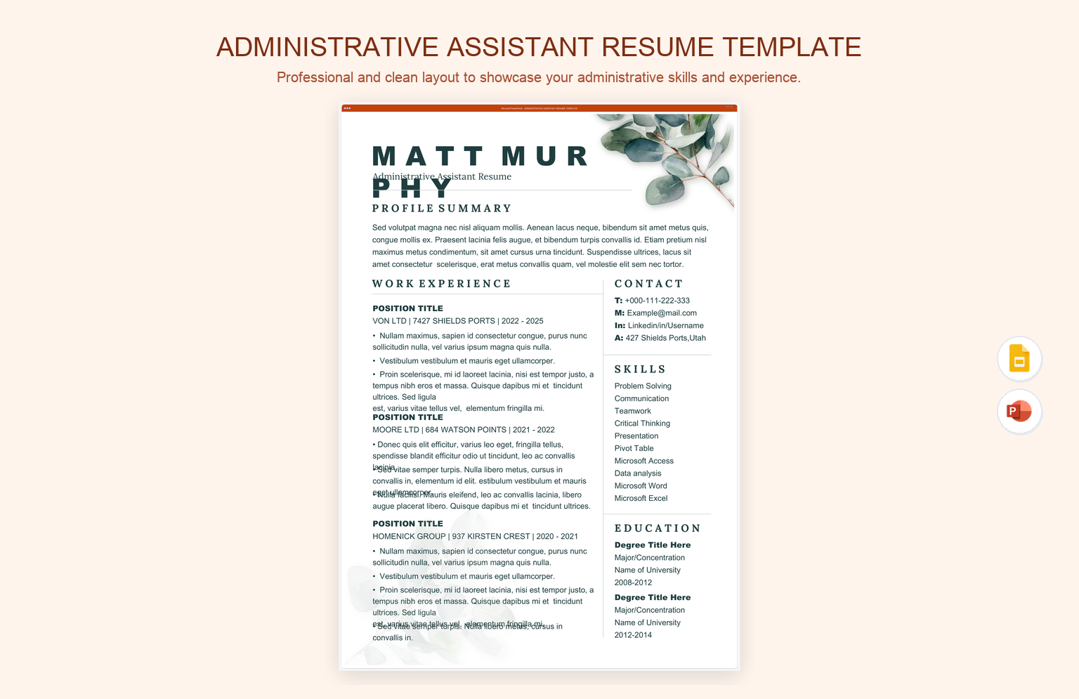 Administrative Assistant Resume Template