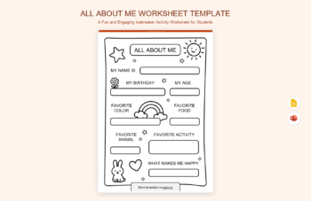 All About Me Worksheet Template product preview thumbnail