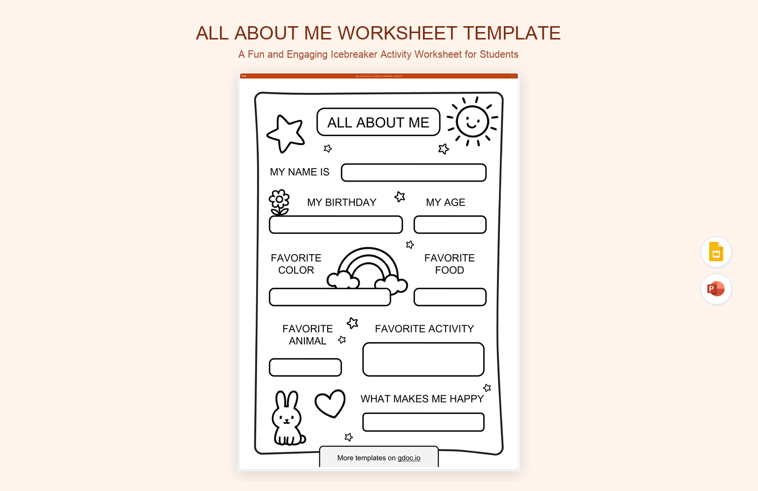 All About Me Worksheet Template product preview thumbnail