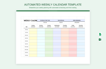 Automated Weekly Calendar Template