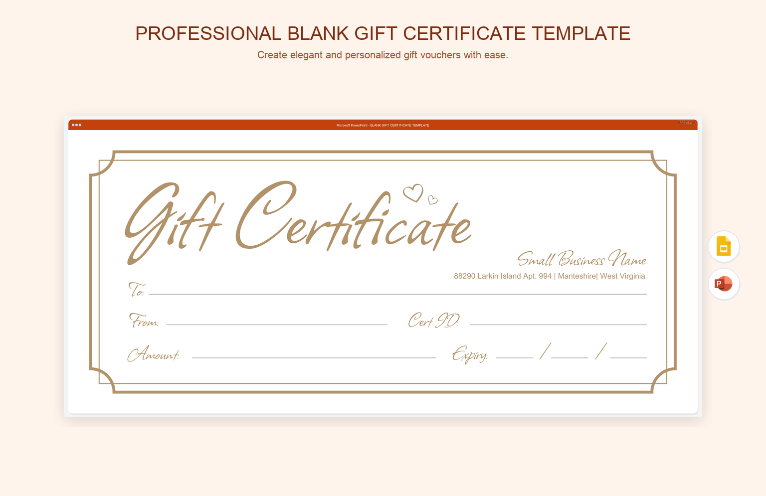 Professional Blank Gift Certificate Template product preview thumbnail
