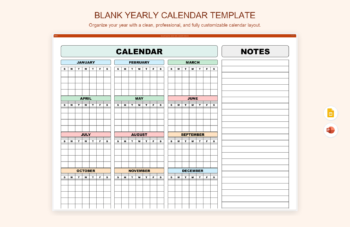Blank Yearly Calendar Template