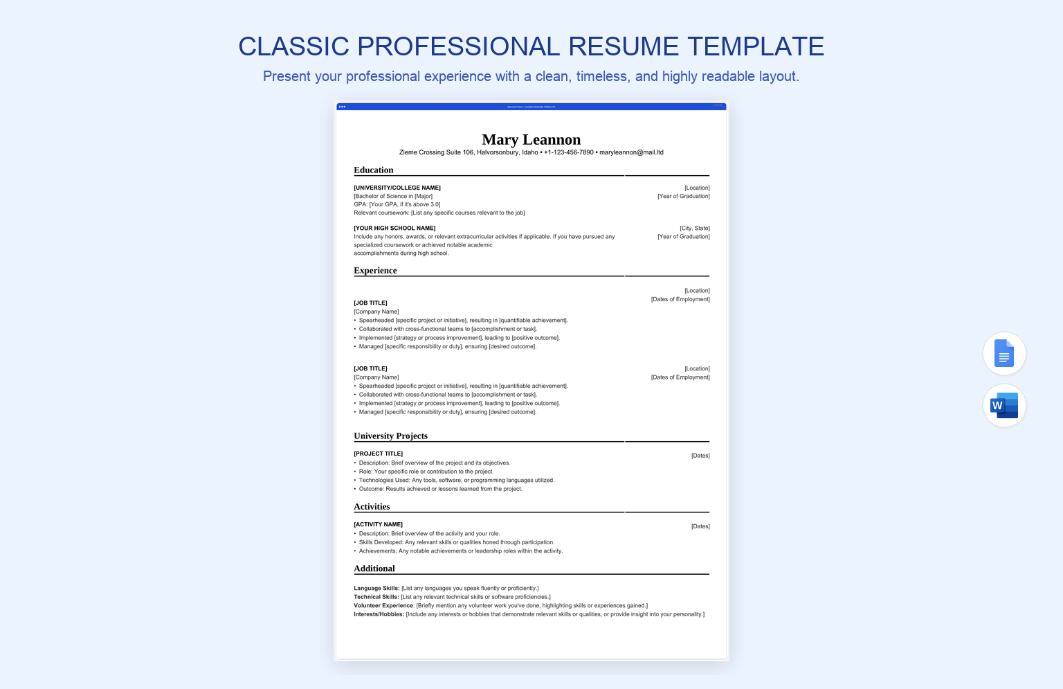 Classic Professional Resume Template