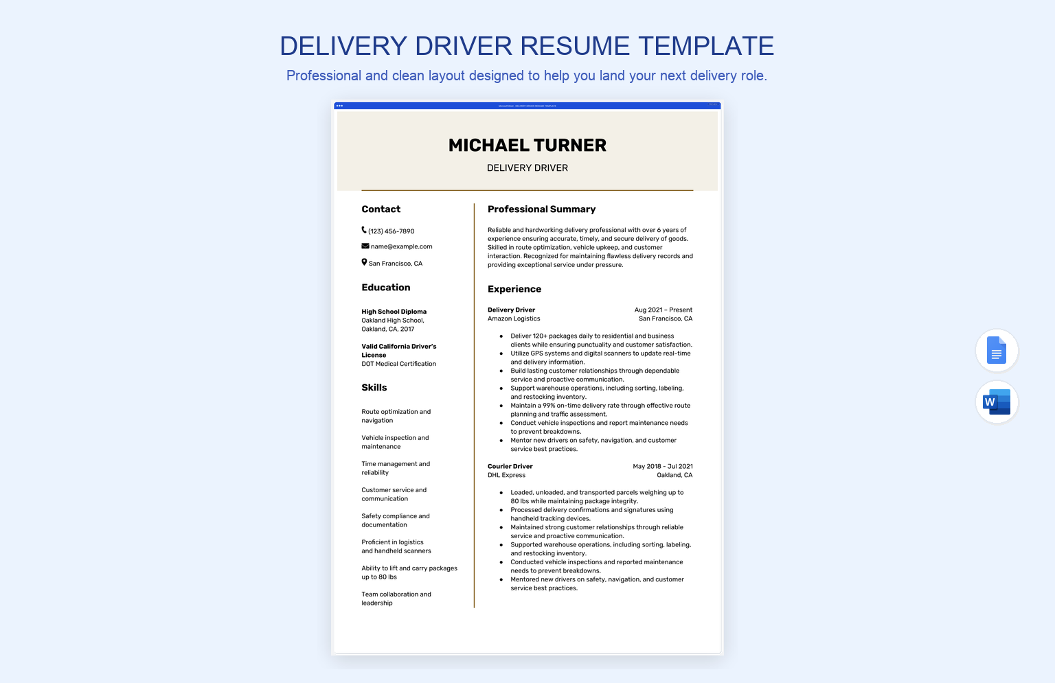 Delivery Driver Resume Template