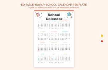 Editable Yearly School Calendar Template