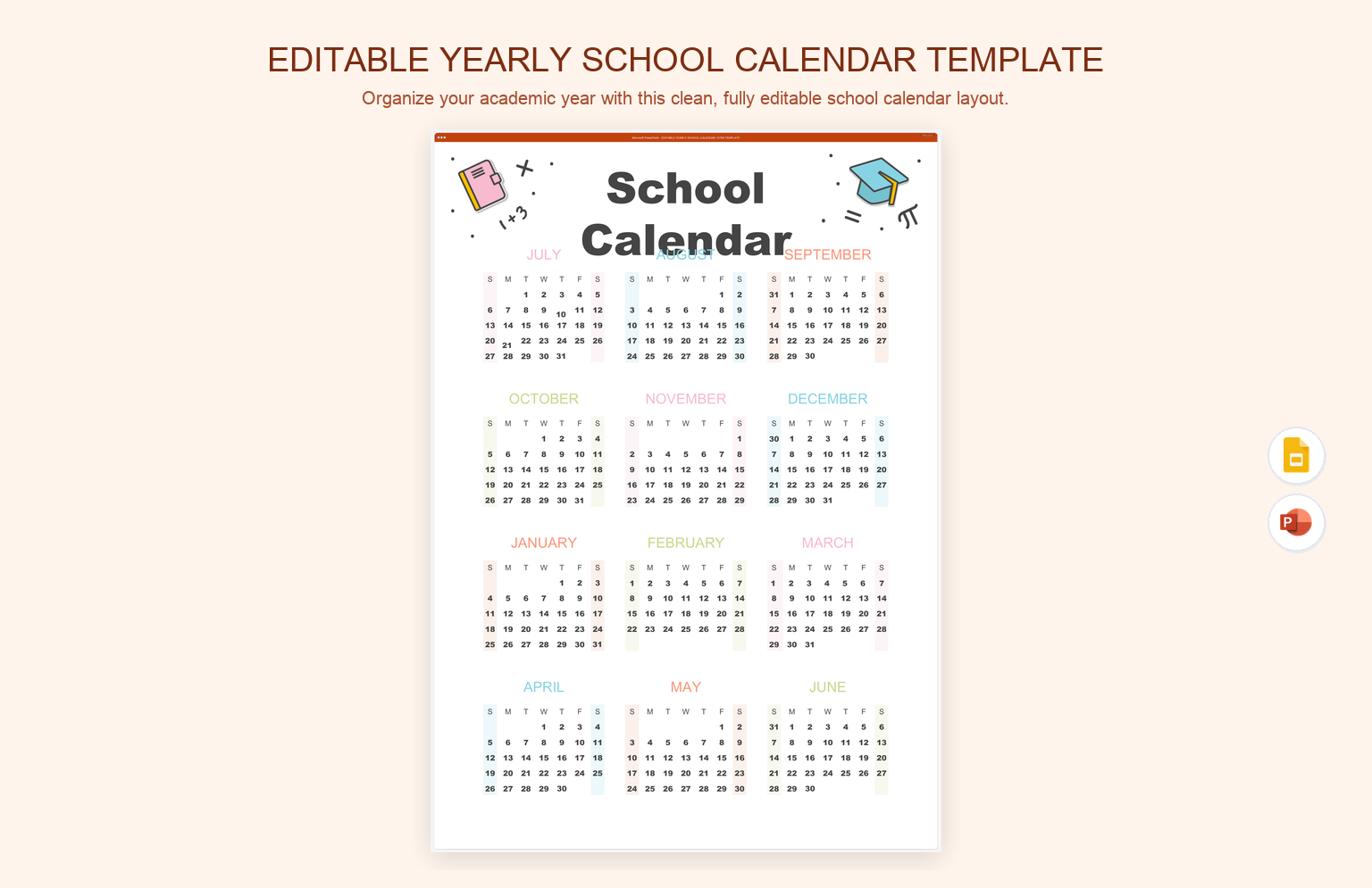 Editable Yearly School Calendar Template
