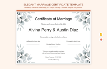 Elegant Marriage Certificate Template product preview thumbnail
