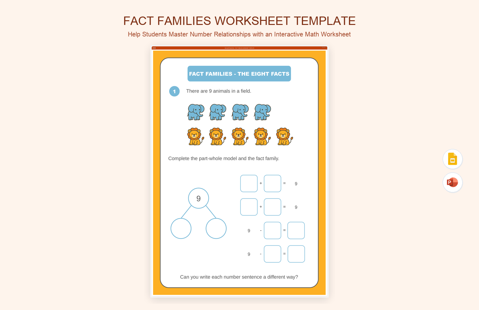 Fact Families Worksheet Template product preview thumbnail