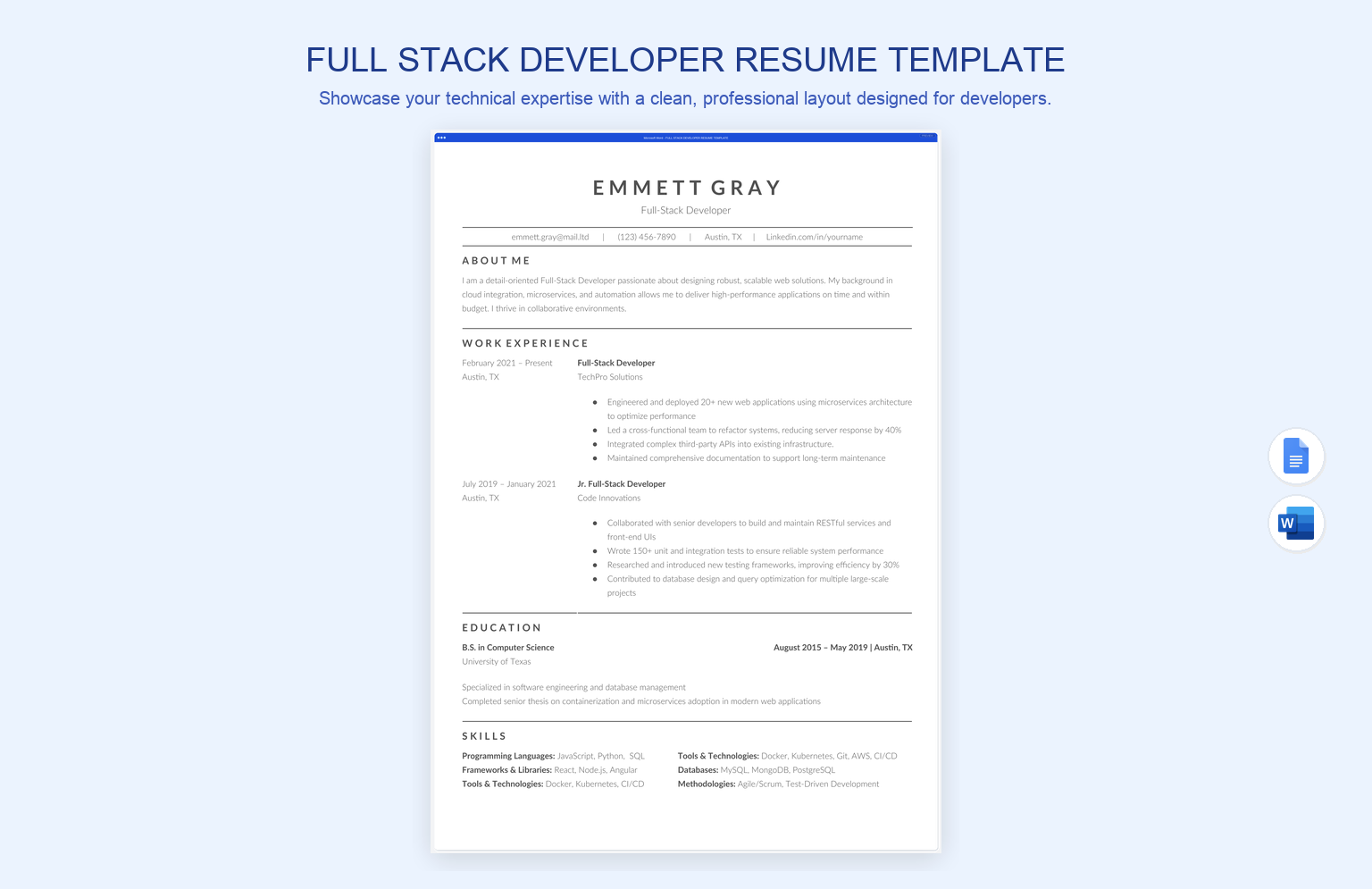 Full Stack Developer Resume Template
