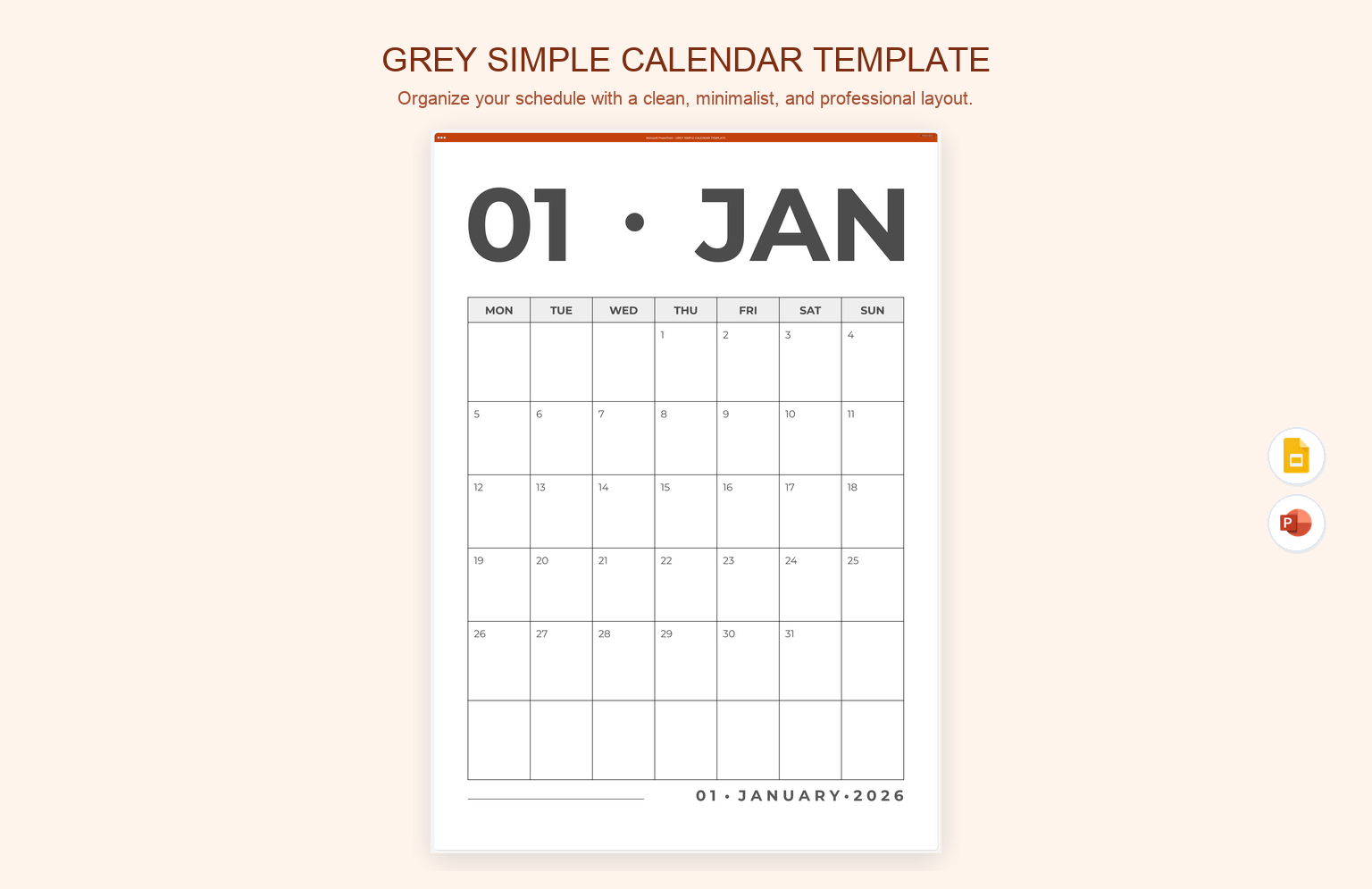 Grey Simple Calendar Template
