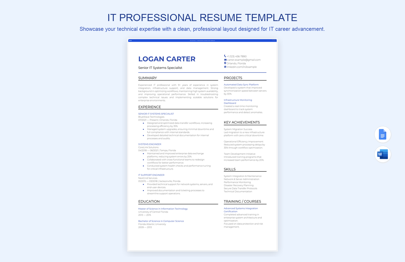 IT Professional Resume Template