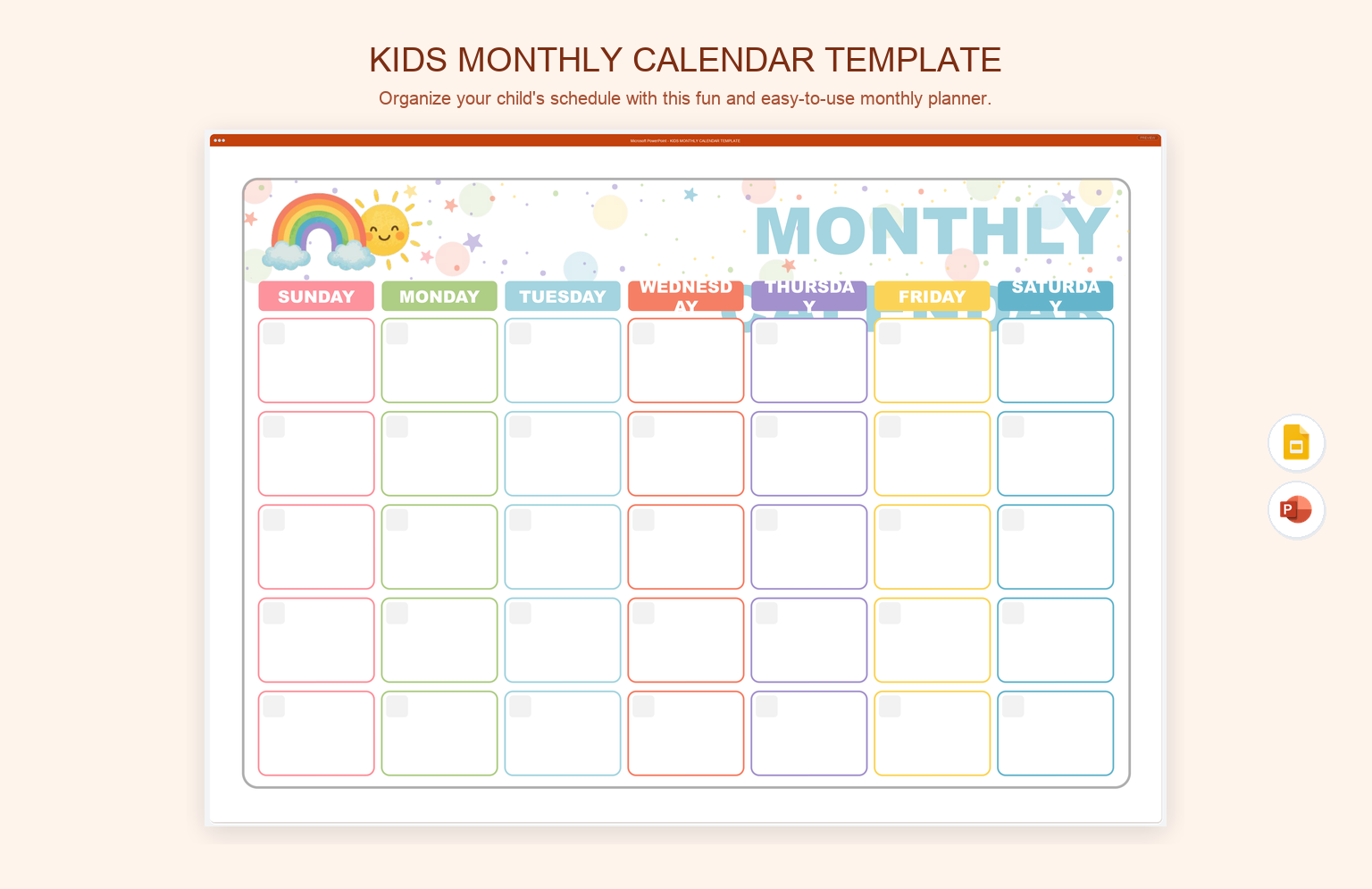 Kids Monthly Calendar Template