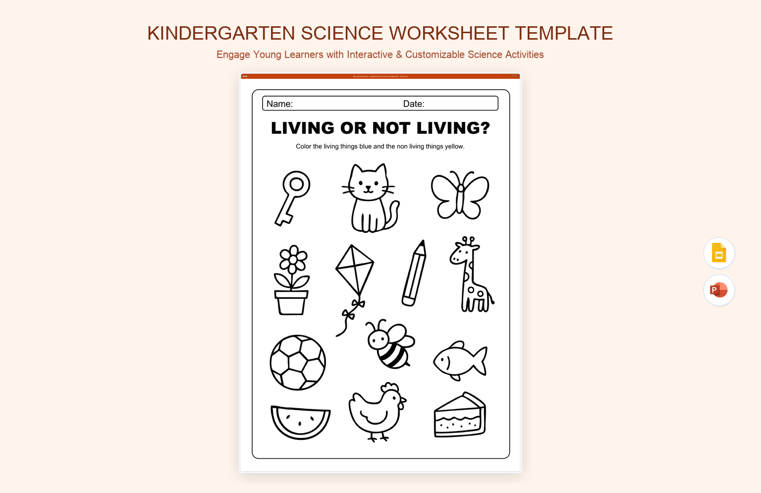 Kindergarten Science Worksheet Template product preview thumbnail