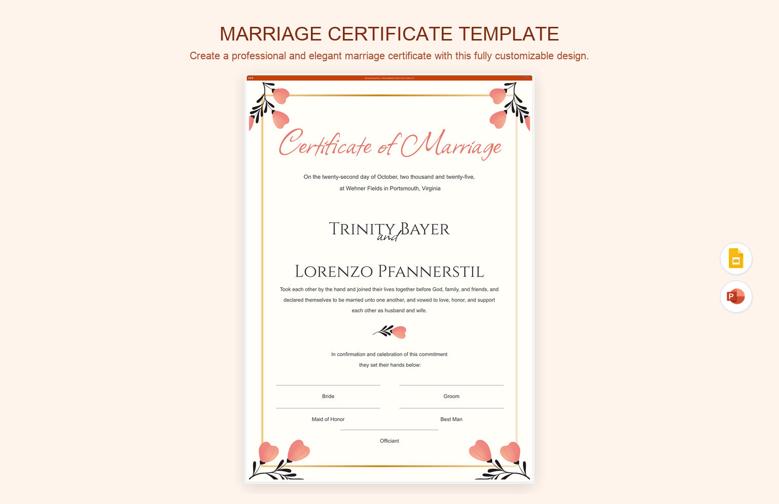 Marriage Certificate Template product preview thumbnail