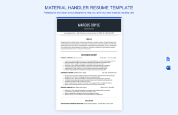 Material Handler Resume Template