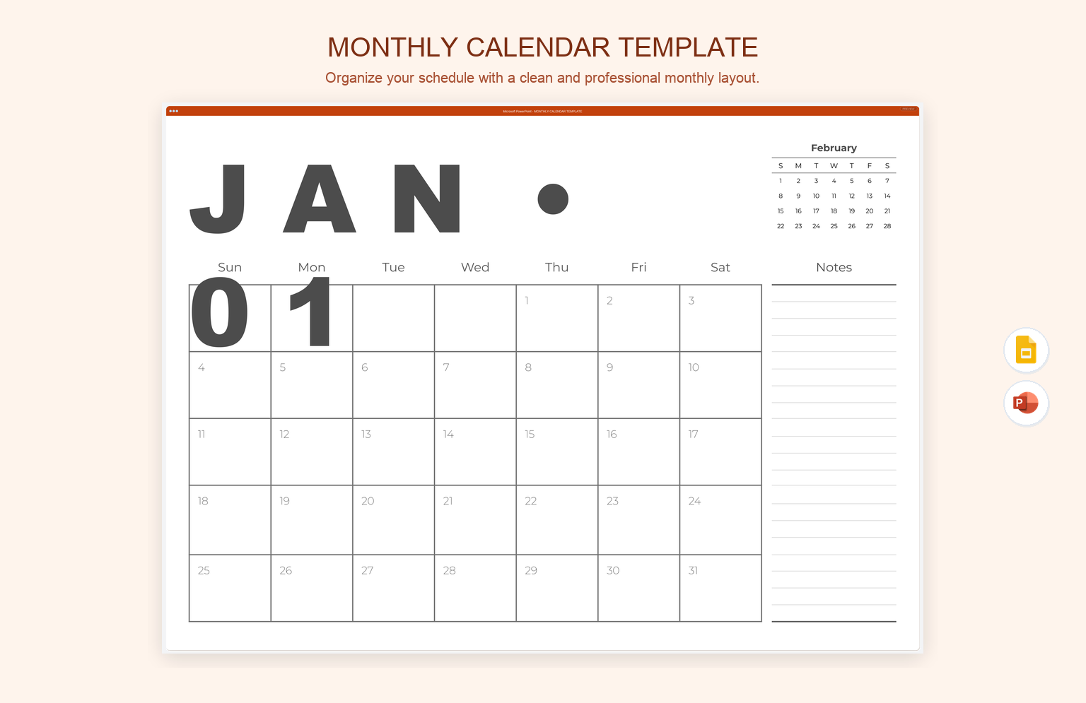 Monthly Calendar Template