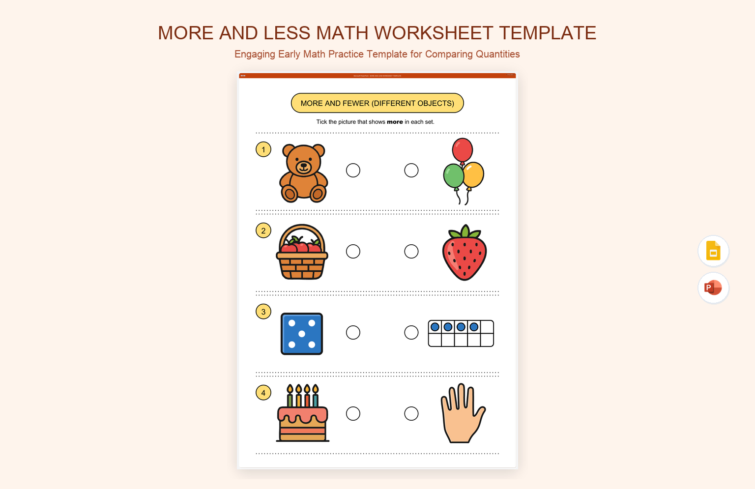More and Less Math Worksheet Template product preview thumbnail