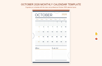October 2026 Monthly Calendar Template