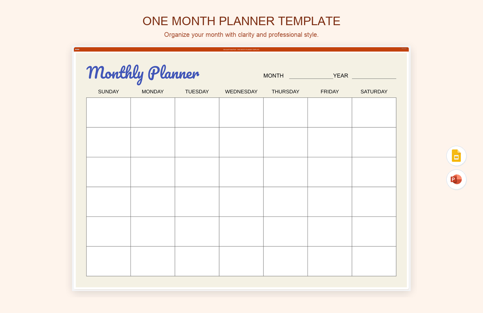 One Month Planner Template
