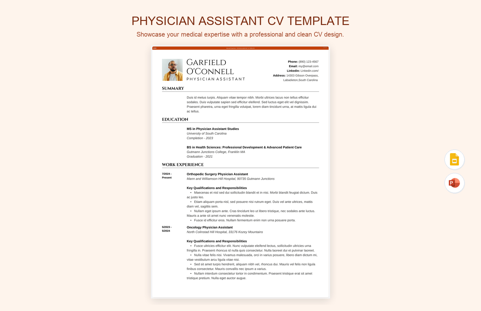 Physician Assistant CV Template