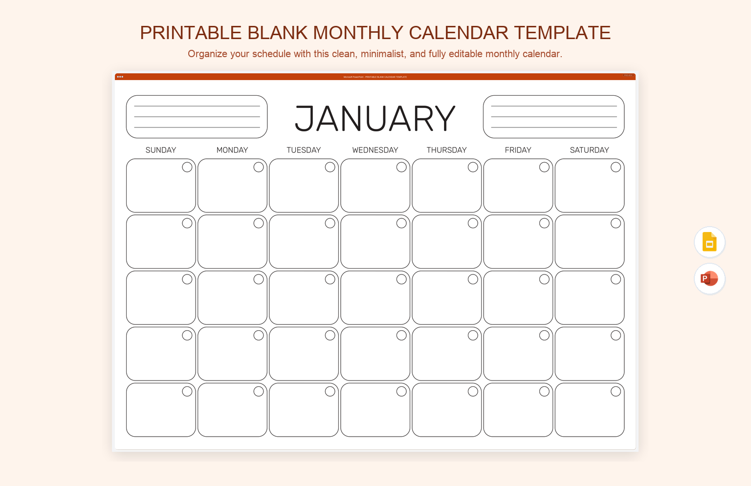 Printable Blank Monthly Calendar Template