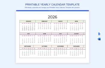 Printable Yearly Calendar Template