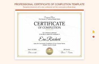 Professional Certificate of Completion Template product preview thumbnail