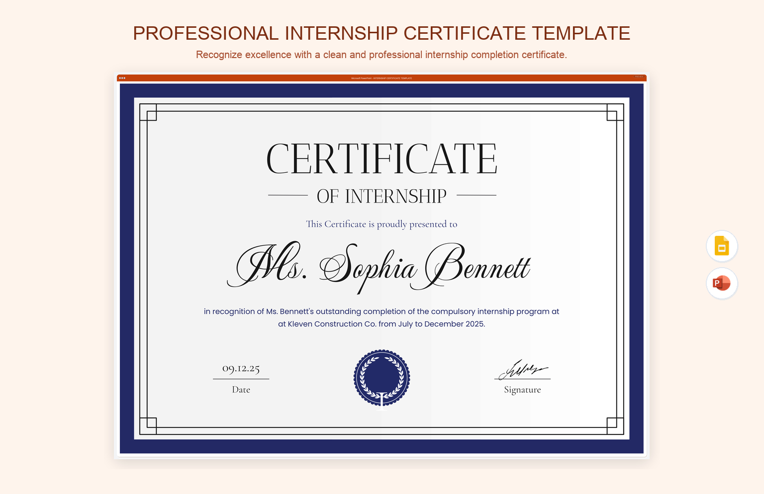 Professional Internship Certificate Template product preview thumbnail