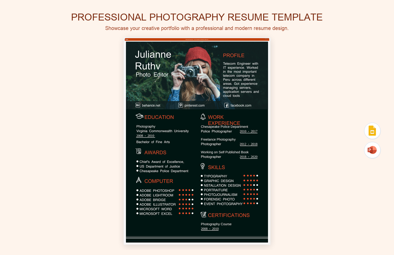 Professional Photography Resume Template