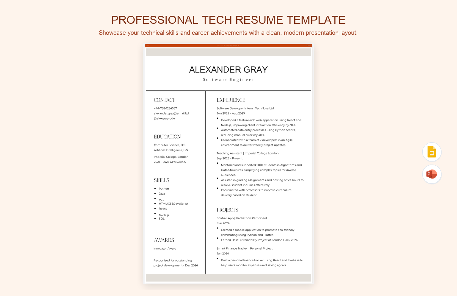 Professional Tech Resume Template