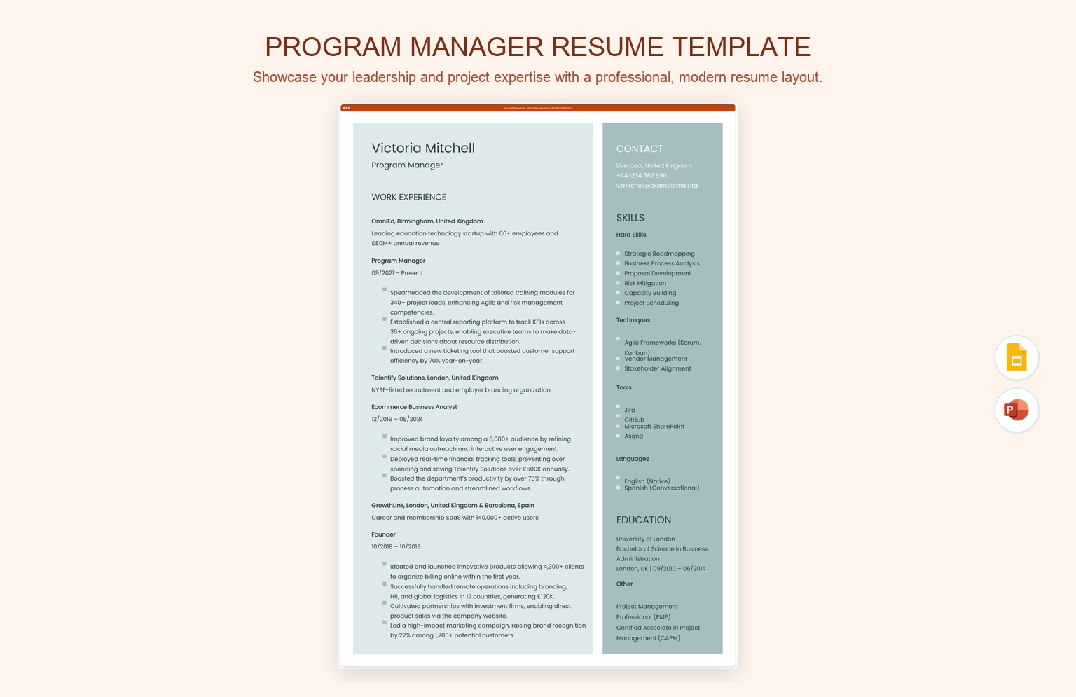 Program Manager Resume Template