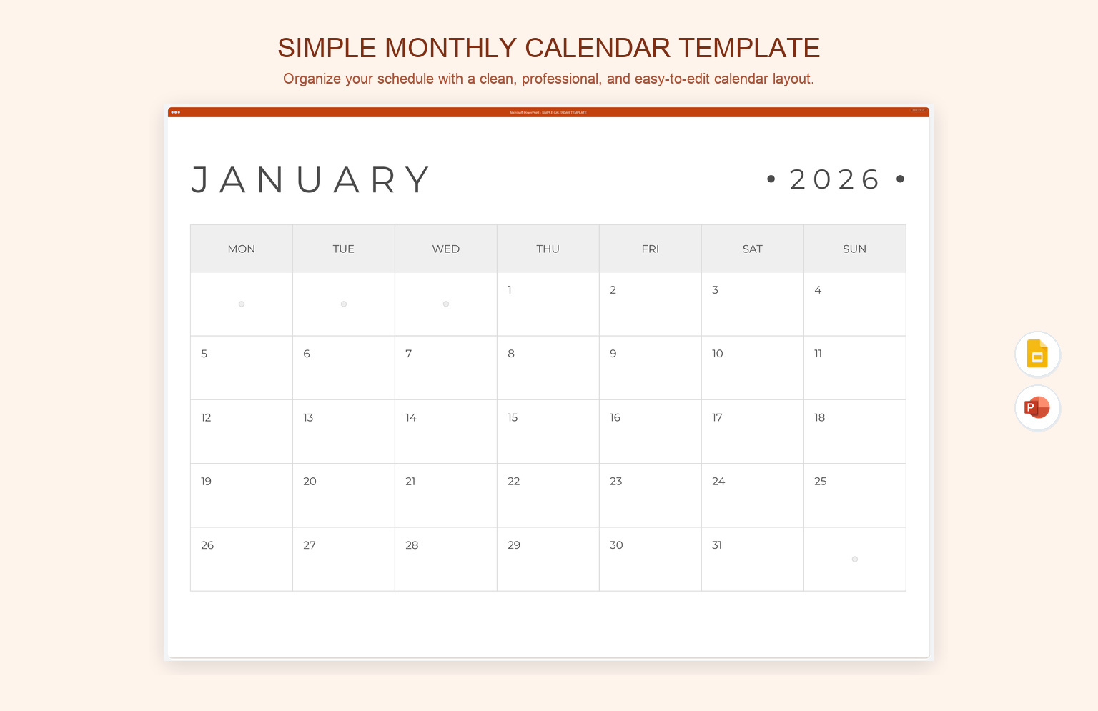 Simple Monthly Calendar Template