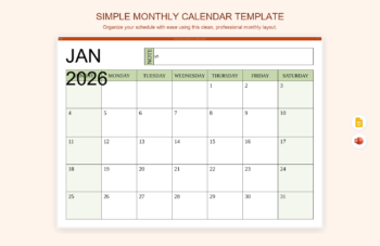 Simple Monthly Calendar Template
