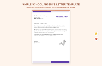 Simple School Absence Letter Template product preview thumbnail