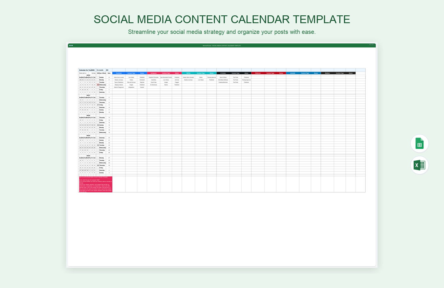 Social Media Content Calendar Template