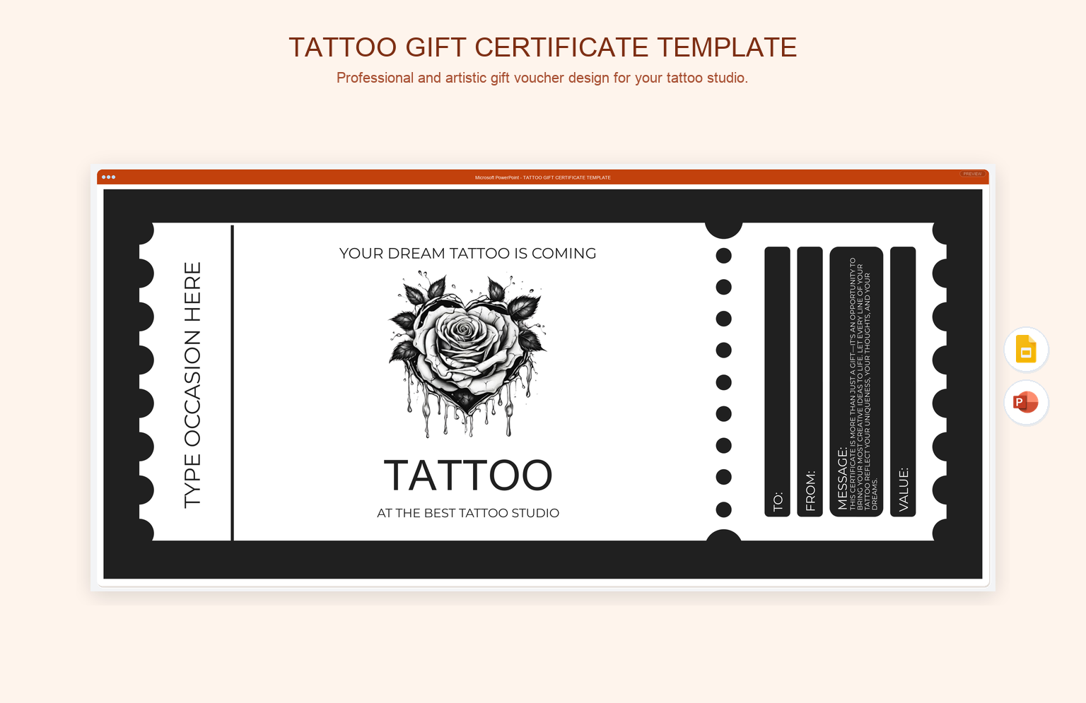 Tattoo Gift Certificate Template product preview thumbnail