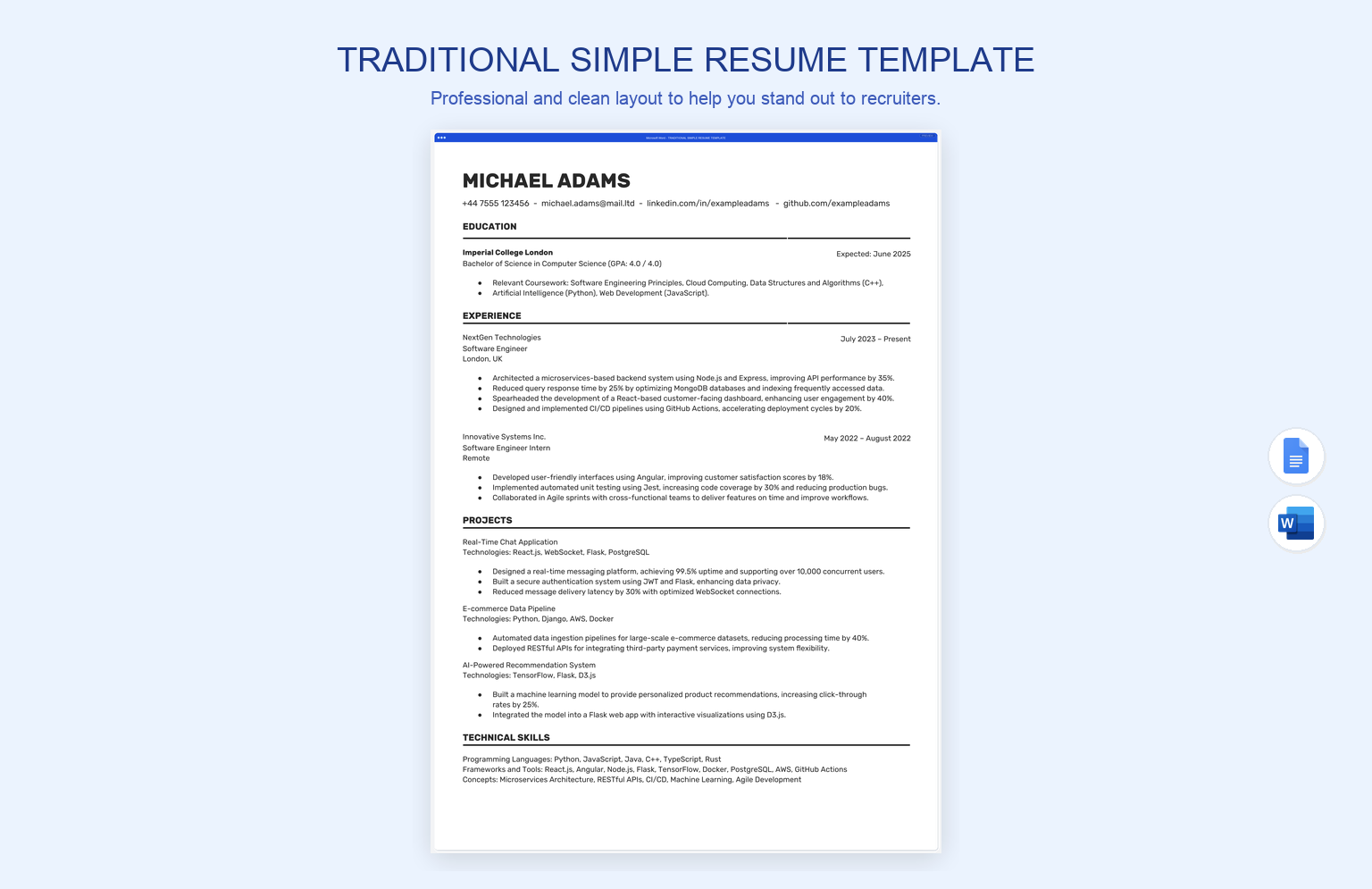 Traditional Simple Resume Template
