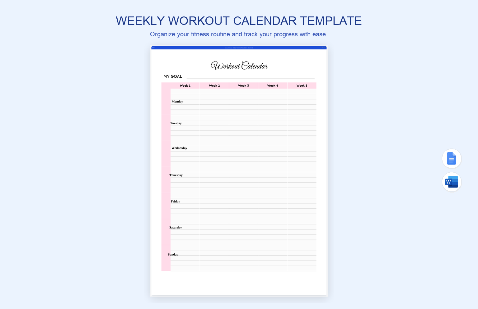 Weekly Workout Calendar Template