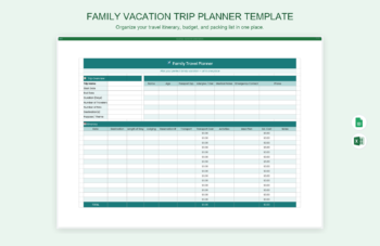 Family Vacation Trip Planner Template product preview thumbnail