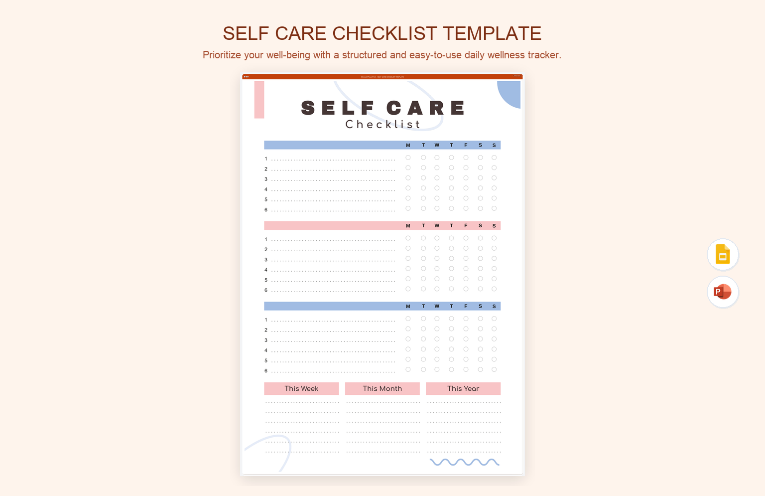 Self Care Checklist Template product preview thumbnail