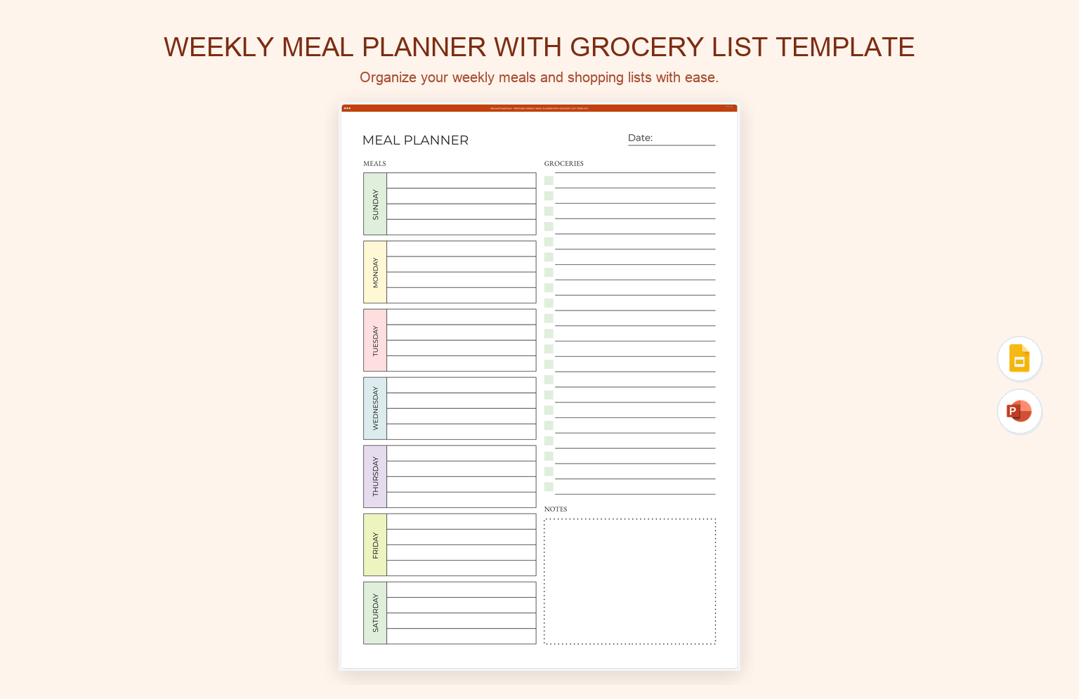 Weekly Meal Planner with Grocery List Template product preview thumbnail