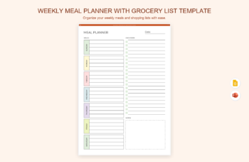 Weekly Meal Planner with Grocery List Template product preview thumbnail