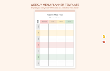 Weekly Menu Planner Template product preview thumbnail